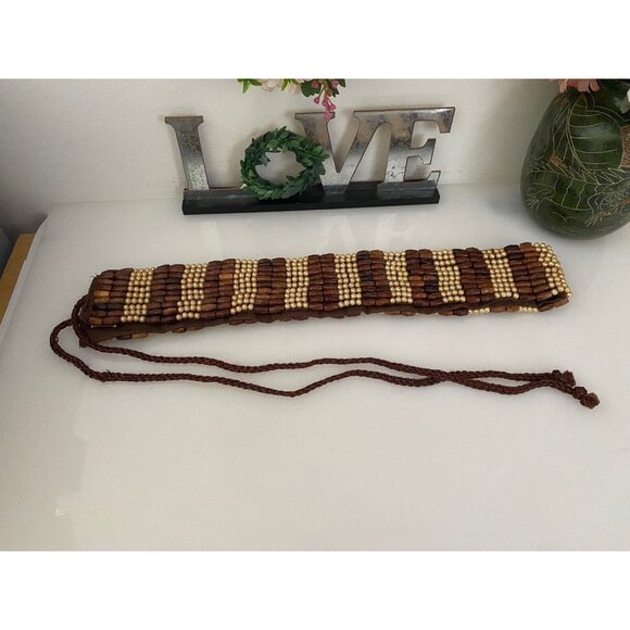 Baba L.A. Clothing Handmade‎ India Wood Faux Pearl Beaded Belt Tie Belt Vtg 32\